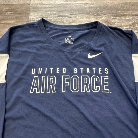Nike Tops - Nike Breathe‎ LS Dri Fit USAF Air Force Blue Womens L Swoosh Performance T-Shirt